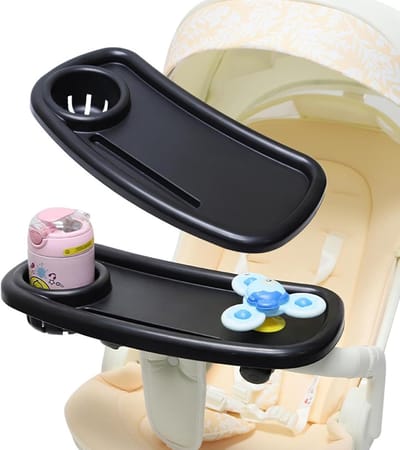 Kinderwagen Dienblad - Reistafel Opzetstuk - Onderweg Snacks - 3-in-1 Houder - 39 x 19 cm - Zwart