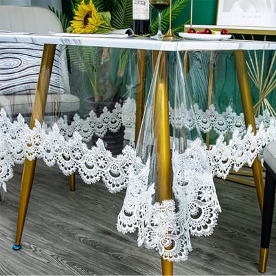 Transparant Zacht Glas Tafelkleed Zacht PVC Hangend Tafelkleed Transparant Geborduurd Vierkant Tafelkleed Waterdichte Tafelmat 130x130cm