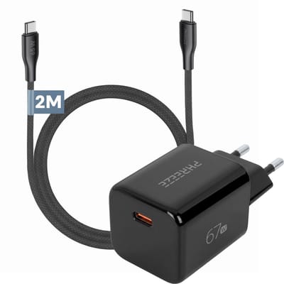 67W Oplader + USB C naar USB C Kabel 2 Meter Lang - Snellader - Super Fast Charge & Quick Charging - GaN - Power Delivery