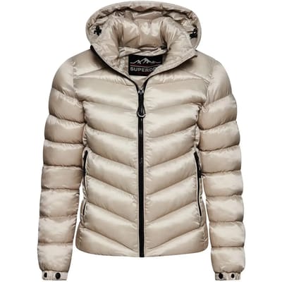 Superdry Hooded Fuji Padded Jacket Dames Jas - Pelican Beige - Maat Xs