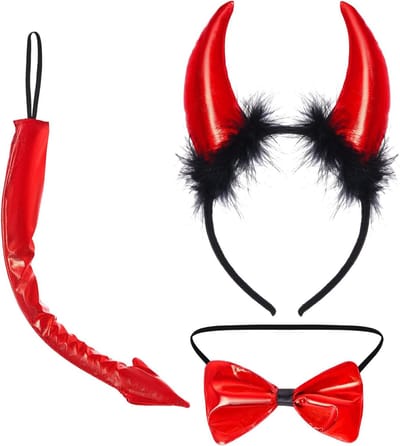 3-delig Duivels Kostuum Set met Hoorns, Strik en Staart voor Volwassenen - Perfect voor Carnaval, Halloween en Cosplay Feesten
