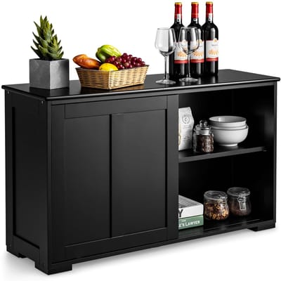 Costway Sideboard, keukenkast met schuifdeuren, in hoogte verstelbare plank, bijzetkast voor keuken, eetkamer en woonkamer, 107 x 33 x 60 cm, zwart