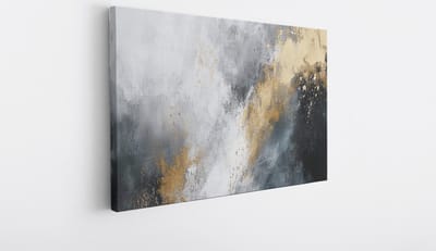 Saammp Canvas Schilderij - Zwart witte Kunst - Abstract - penseelvegen - 40x30 - Foto op canvas - Wanddecoratie - Muurdecoratie Woonkamer - Kantoor Decoratie