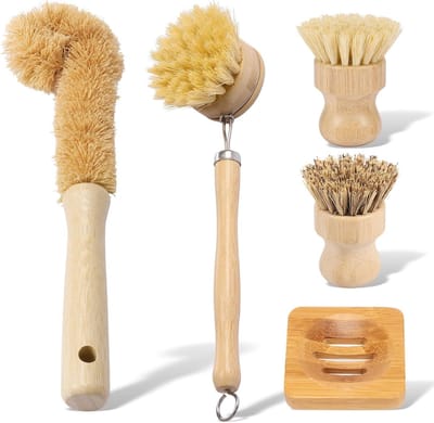 Set van 5 Duurzame Afwasborstels met Natuurlijke Haren voor Keuken, Pannen en Servies