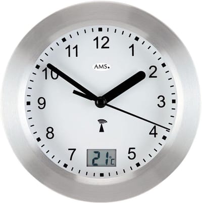 Ronde Wandklok met Digitale Temperatuurweergave - Zilver - Waterdicht - Draadloos