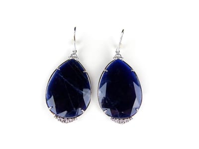 Oorringen Model Raindrop zilveren oorringen oorbellen gezet met donker blauwe stenen