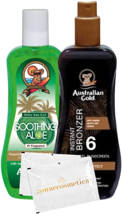 Australian Gold - SPF 6 Spraygel met bronzer + Soothing Aloë + 2 Verfrissingsdoekjes
