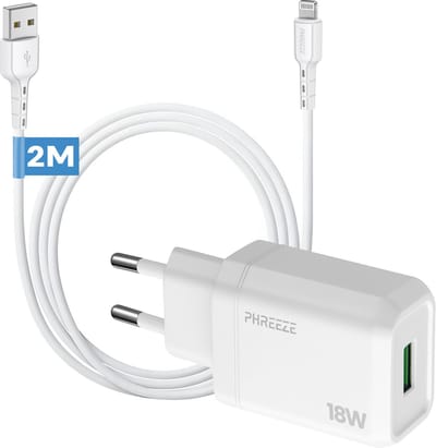 Phreeze usb lader geschikt voor iPhone en iPad met Lightning kabel 2 meter - 5v 3a usb power adapter - Met lange oplaadkabel voor 14 13 12 11 pro max plus