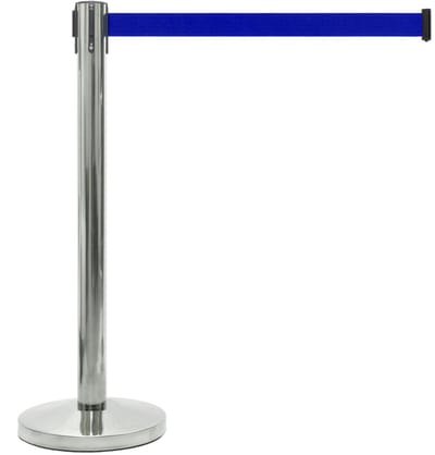 GJ Floors - Afzetpaal met trekband | Chroom - Donkerblauw - Hoogte: 92 cm - Lengte: 200 cm - Steel diameter: 5,1 cm