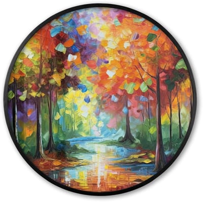 Poster in lijst Rond - Fotolijst 60x60 cm - Posters - Landschap - Bos - Kleuren - Natuur - Ronde posterlijst zwart - Decoratie - Wanddecoratie woonkamer - Muurdecoratie slaapkamer