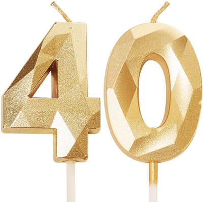Dailygoods - 40e Verjaardagskaarsen, Gouden Nummer 40 Gelukkige Verjaardag Kaarsen, Vrouwen Mannen Taart Topper Decoraties voor 40 Jaar Oude Verjaardag Feest Bruiloft Jubileum Viering Benodigdheden Goud