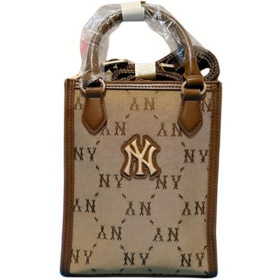 Sac bandoulière fourre-tout en polyester imprimé intégral logo métallique MLB Vintage Sacs pour femme Marron 7ACRMDB4N-50BGS Brown brown