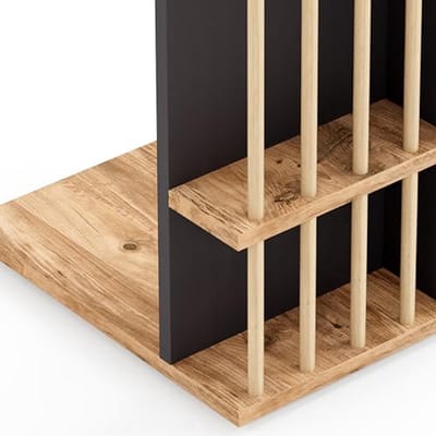 Bijzettafel met wielen - Rechthoekige laptoptafel en opbergtafel, houtkleurig en zwart