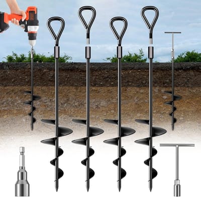 45,7 cm lang grondanker, zware aardankers, 45,7 cm grondankers, schroefset met T-greep zeskantsleutel voor campingtent, schommelsets, het vastzetten van dieren, schuren, trampoline (4 stuks) (zwart)