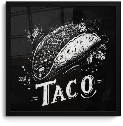 Poster in lijst - Fotolijst 40x40 cm - Posters - Taco - Kruiden - Witte krijtstijl - Tekst - Posterlijst zwart - Decoratie - Wanddecoratie woonkamer - Muurdecoratie slaapkamer