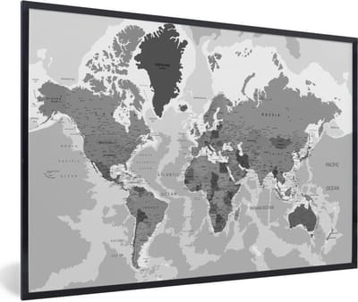 Poster in lijst - Fotolijst 60x40 cm - Posters - Wereldkaart - Kleuren - Letters - Kinderen - Jongens - Meisjes - Posterlijst zwart - Decoratie - Wanddecoratie woonkamer - Muurdecoratie slaapkamer