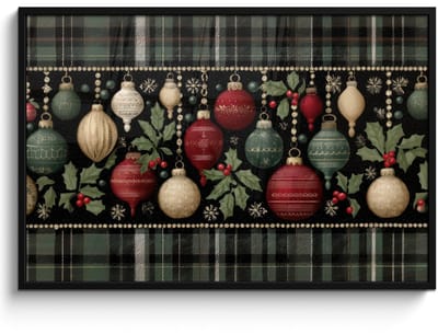 Poster in lijst - Fotolijst 120x80 cm - Posters - Kerstballen - Rood - Hulsttakken - Patroon - Posterlijst zwart - Decoratie - Wanddecoratie woonkamer - Muurdecoratie slaapkamer - Kerstversiering - Kerstdecoratie voor binnen - Kerstmis