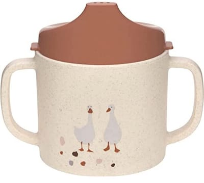 Kinderen oefenbeker met handvat en afneembaar deksel 150 ml/Sippy Cup Tiny Farmer Sheep/Goose nature