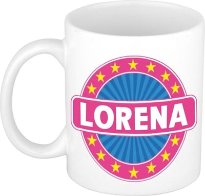 Bellatio Decorations - Lorena voornaam - koffiemok - beker - wit/roze - 300 ml - Cadeau - Dames - Collega - Moederdag - Verjaardag