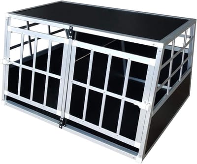 Hondentransportbox - Reisbox Kooi - Veilig Transport - Verwijderbare Tussenwand - 89 x 69 x 50 cm - Aluminium