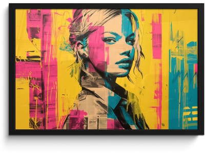 Poster in lijst - Fotolijst 60x40 cm - Posters - Vrouw - Verfstrepen - Gekleurd - Posterlijst zwart - Decoratie - Wanddecoratie woonkamer - Muurdecoratie slaapkamer