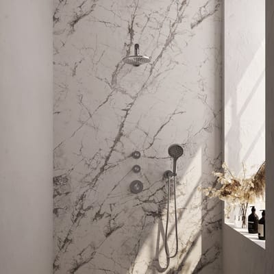 Brauer Brushed Edition thermostatische inbouw regendouche SET 07 met 20 cm douchekop en rechte muurarm en 3-standen handdouche en doucheslang en wandaansluitbocht RVS geborsteld PVD