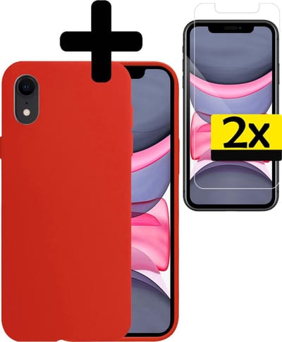 Hoesje - Met 2x Screenprotector - Geschikt voor Apple iPhone XR - Sterk & Shockproof - Back Cover - Siliconen Case - Telefoon Hoes - Telefoonhoesjes - Rood