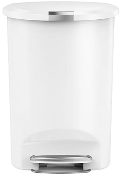 Verte Pedal Bin 50 Liters - Keuken Afvalbak met Voetpedaal – D-vormige Kunststof Prullenbak – Stil Sluitende Deksel – Wit - 50L