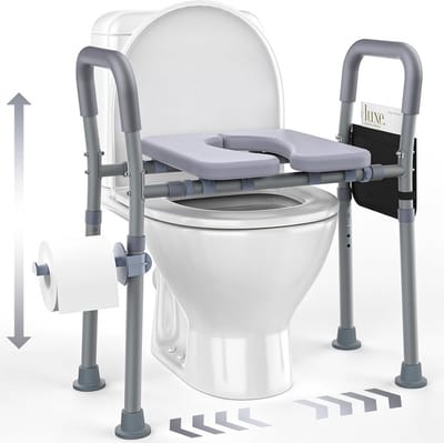 Verhoogde toiletbril - Toiletverhoger handgrepen - Veilig Zitten Staan - Extra Stabiel Ontwerp - Verstelbaar - Grijs