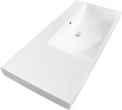 Brauer Aurora Wastafel Asymmetrisch - 100 cm - met 1 Spoelbak Rechts en 0 Kraangaten - Keramiek Hoogglans Wit