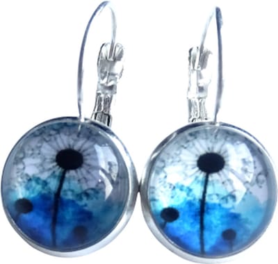2 Love it Dandelion D - Oorbellen - Lengte 3 cm - Diameter 12 mm - Blauw - Wit - Zwart - Zilverkleurig