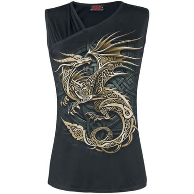 Spiral Tanktop - Celtic Dragon - S tot XXL - voor Vrouwen - zwart