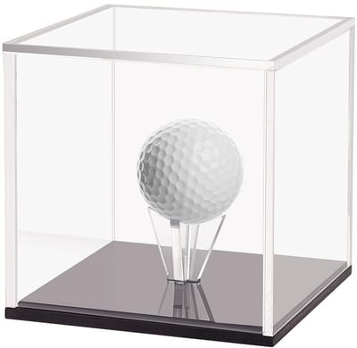 Dailygoods- Golfbalhouder Transparante Vitrine - Acryl Display - Vierkante Houder - Zwarte Basis - 76x76x76mm - Geschikt voor 1 Golfbal