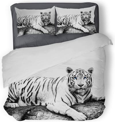 Eleganzzz Dekbedovertrek White Tiger - wit - Dekbedovertrek 200x200/220cm - Micropercal -Tweepersoons - Dekbedovertrekken - Tijger Dekbedovertrek