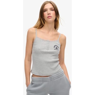 Superdry Athletic Essentials Cami Topje met Knopen en Print Grijs Grootte: 38-40