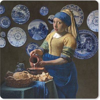Muismat 20x20 cm - Mousepad Melkmeisje - Meisje met de parel - Vermeer - Muismatten