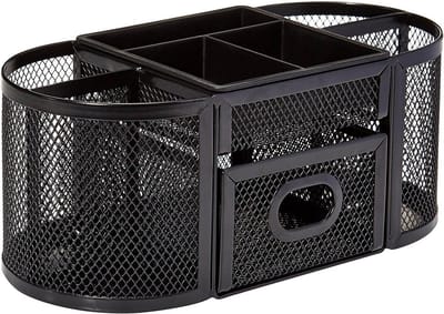 Buxibo Pennenbak met 9 Vakken - Pennenhouder/Desk/Bureau/Organizer - Mesh - Pennenbakje met Lade - Zwart