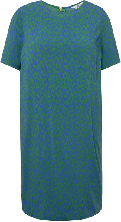 Studio Untold - Dames - Mini-jurk loose fit gekleurde luipaardprint ronde hals - Zomergroen - Maat 46+