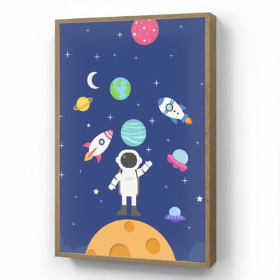 Wandlamp 60x90 cm - Oplaadbaar - Ruimte - Astronaut - Raket - Blauw - Wandlampen binnen woonkamer - Slaapkamer lamp - Decoratieve nachtlamp - Vloerlamp draadloos