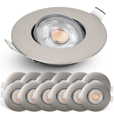 Spotjes Nikkel Dimbaar 12 stuks - Ultralage Inbouwdiepte - 480 Lumen – 2700K Warm Wit - 4.9W - 50° Kantelbaar - Emos Exclusive Inbouwspots Led