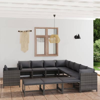 vidaXL - 12-delige - Loungeset - met - kussens - poly - rattan - grijs