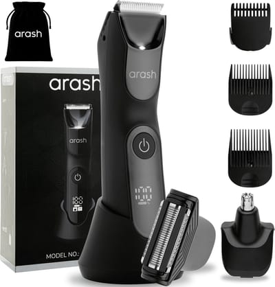 arash® 3 in 1 Bodygroomer Mannen - Veilig voor Schaamstreek & Lichaam - Lichaamstrimmer - 3 extra Trimkammen - Opbergzakje - Batterij indicator
