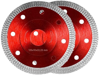 GELLDG Ultradun diamantzaagblad voor tegels - Keramisch zaagblad - Geschikt voor het zagen van graniet, marmer en keramiek - Geschikt voor gebruik met tegelzagen en haakse slijpers - 2-pack - Rood - 125 mm