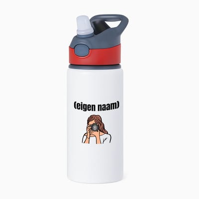 Hacebo® - fotograaf vrouw met eigen naam waterfles met rietje rood - Fotograaf - fotografen - leuk cadeau voor iemand die houd van foto's maken - cadeau - kado - water fles - 650ML