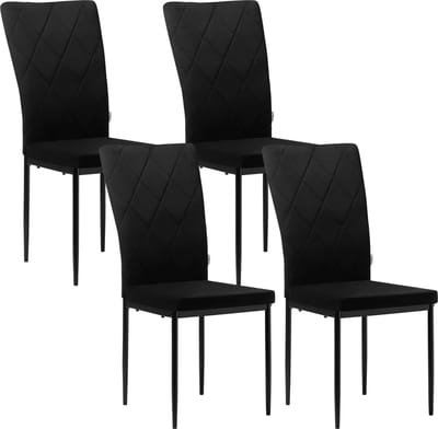 BukkitBow - Set Eetkamerstoelen Velvet/Fluweel - Met Hoge Rugleuning en Metalen Poten - Set van 4 Stuks - Zithoogte 46CM - Zwart