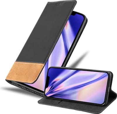 Cadorabo Hoesje geschikt voor Apple iPhone 14 in ZWART BRUIN - Beschermhoes met magnetische sluiting, standfunctie en kaartvakje Book Case Cover Etui