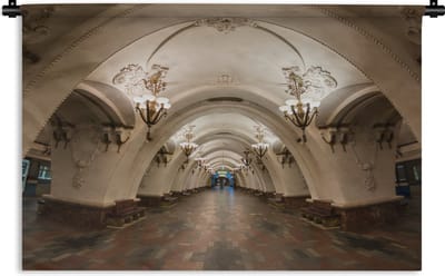 Wandkleed Art Deco architectuur - Arbatskaya Metro Station in Moskou Wandkleed katoen 60x40 cm - Wandtapijt met foto