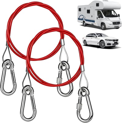 Trektouw voor aanhanger, 2 stuks, 1 meter x 4 mm, veiligheidstouw met karabijnhaak, sterk en duurzaam afscheurtouw voor caravans en trailers