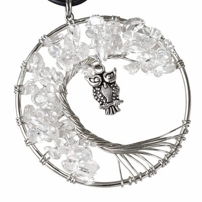 Witte Kristal Hanger Boom des Levens - Handgemaakte Natuurlijke Edelsteen Pendant met Koord - 56 x 51 mm
