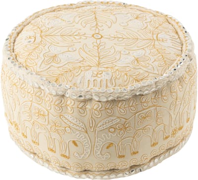 J-Line poef Rond Olifanten + Spiegels - katoen - creme/goud - large